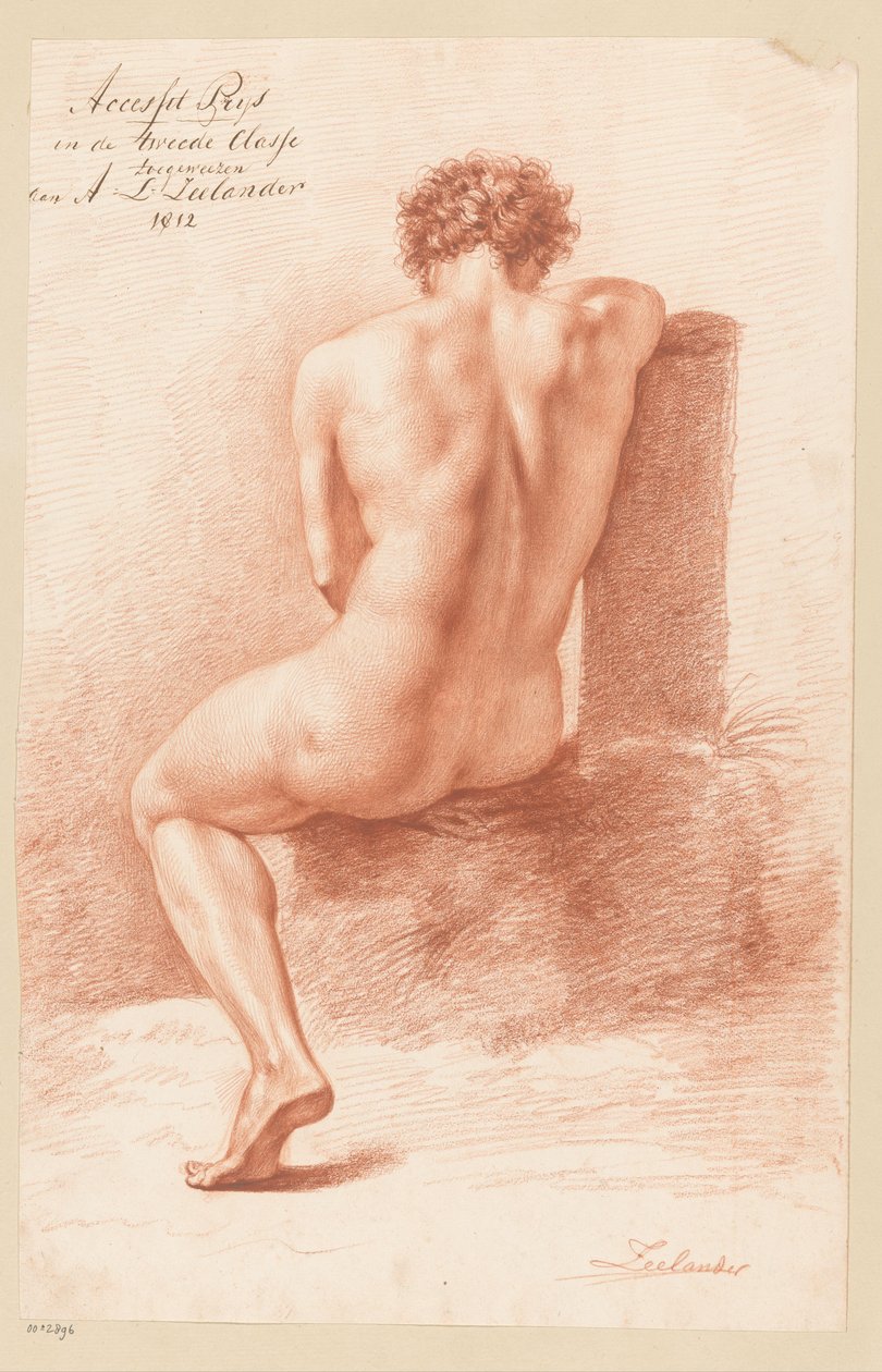Siddende nøgen mand, set bagfra (2. præmie 1812) af Abraham Lion Zeelander