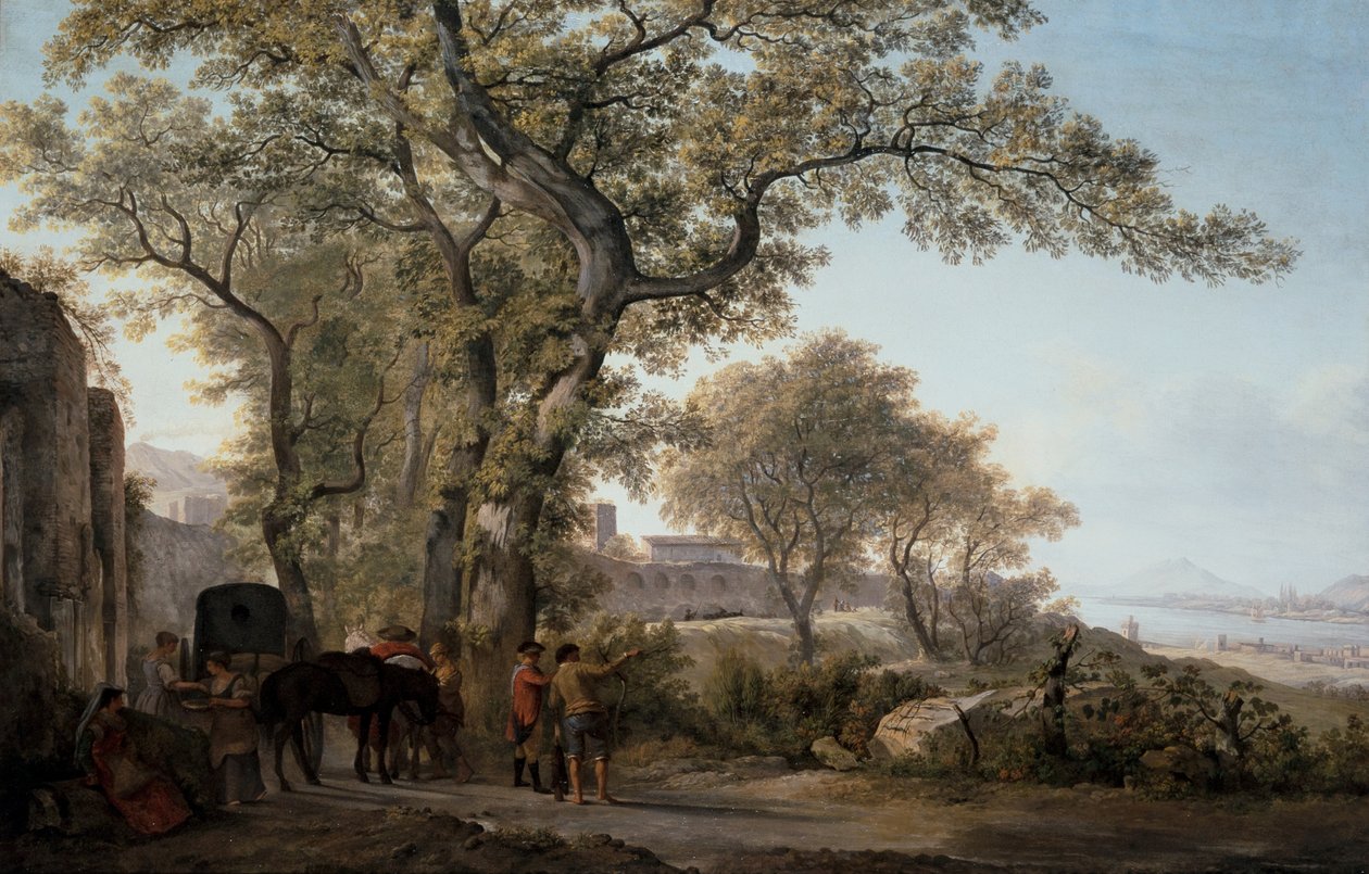 Pari: Via Appia, josta on näkymät Gaetan lahdelle ja Circe Felsenille af Abraham Louis Rudolph Ducros