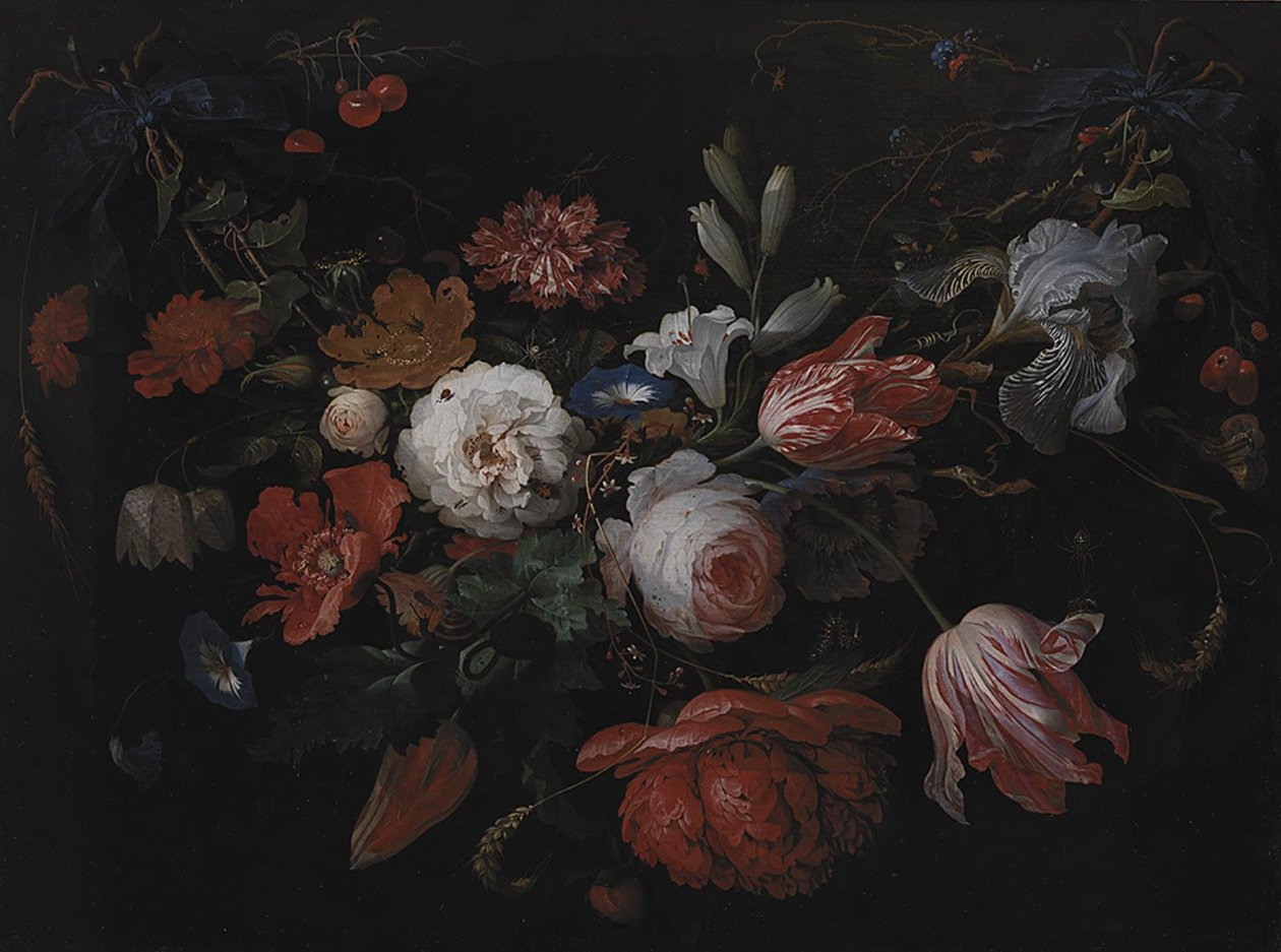 En krans af blomster af Abraham Mignon