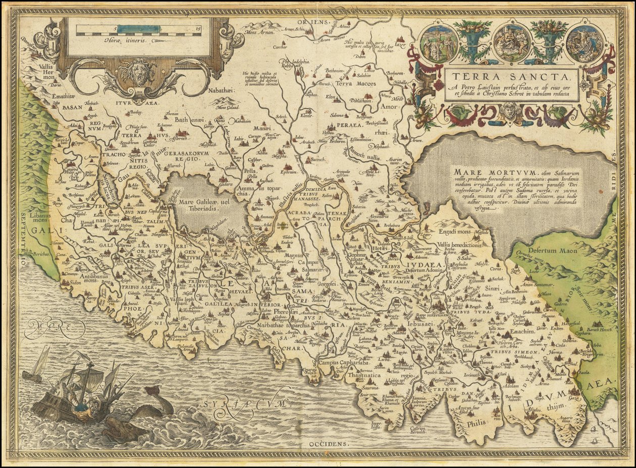1584 kort - Terra Sancta, a Petro Laicstain perlustrata, et ab eius ore et schedis a Christiano Schrot in tabulam redacta af Abraham Ortelius