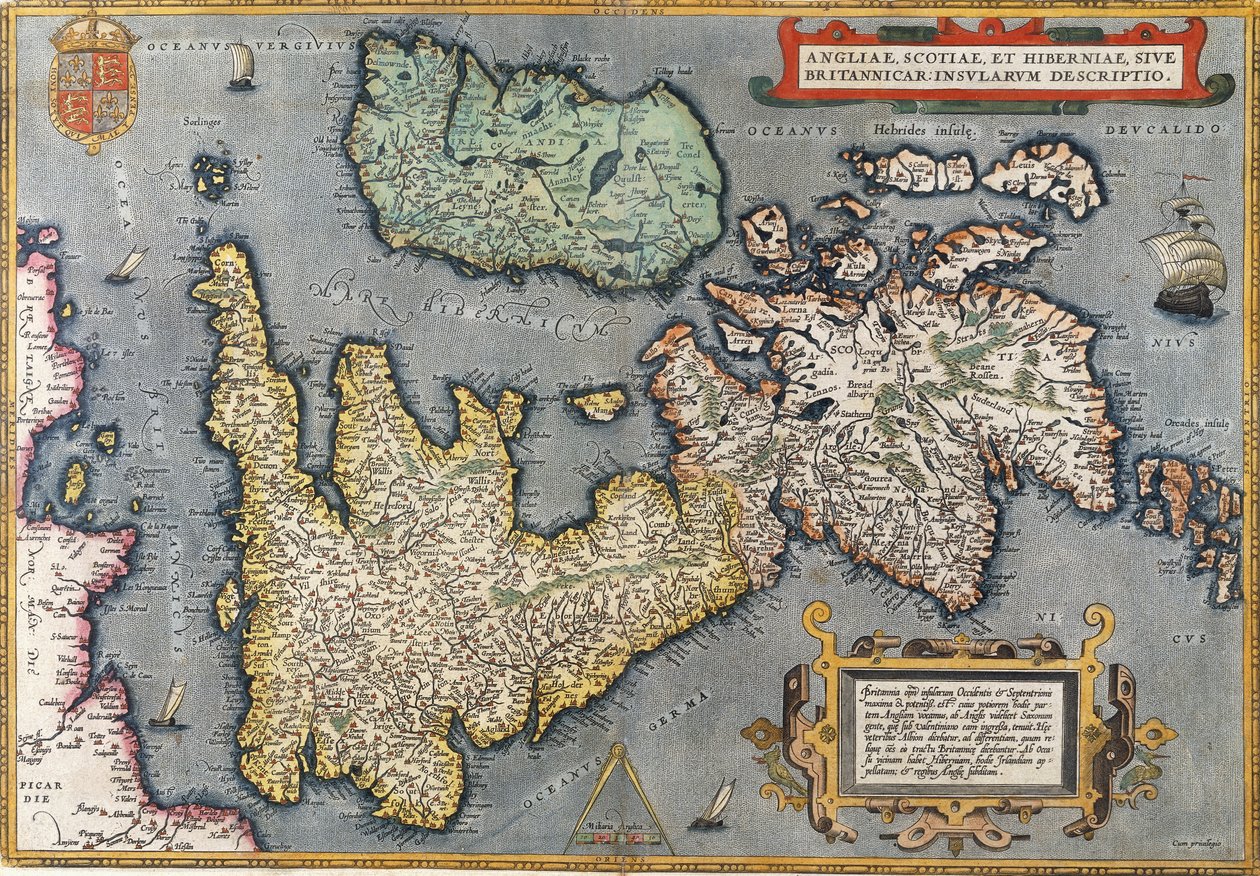 Et kort over Storbritannien, 1587 af Abraham Ortelius