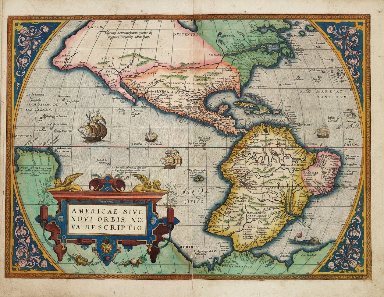 Americae Sive Novi Orbis, Nova Descriptio (Amerika eller den nye verden, nybeskrevet) af Abraham Ortelius