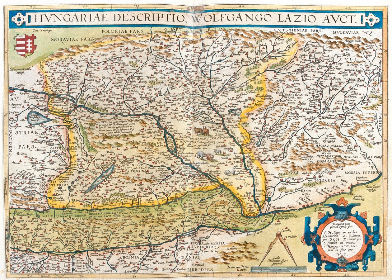 Østrig, Slovenien, Bosnien-Hercegovina, Serbien, Rumænien, Tjekkiet, Slovakiet, Ungarn, Vestukraine af Abraham Ortelius