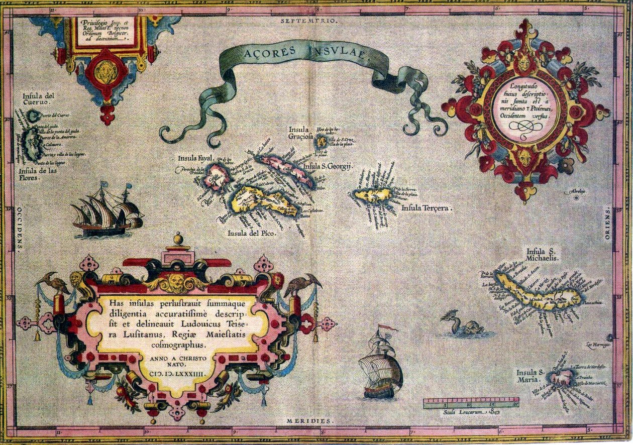 Azorernes gamle kort af Abraham Ortelius