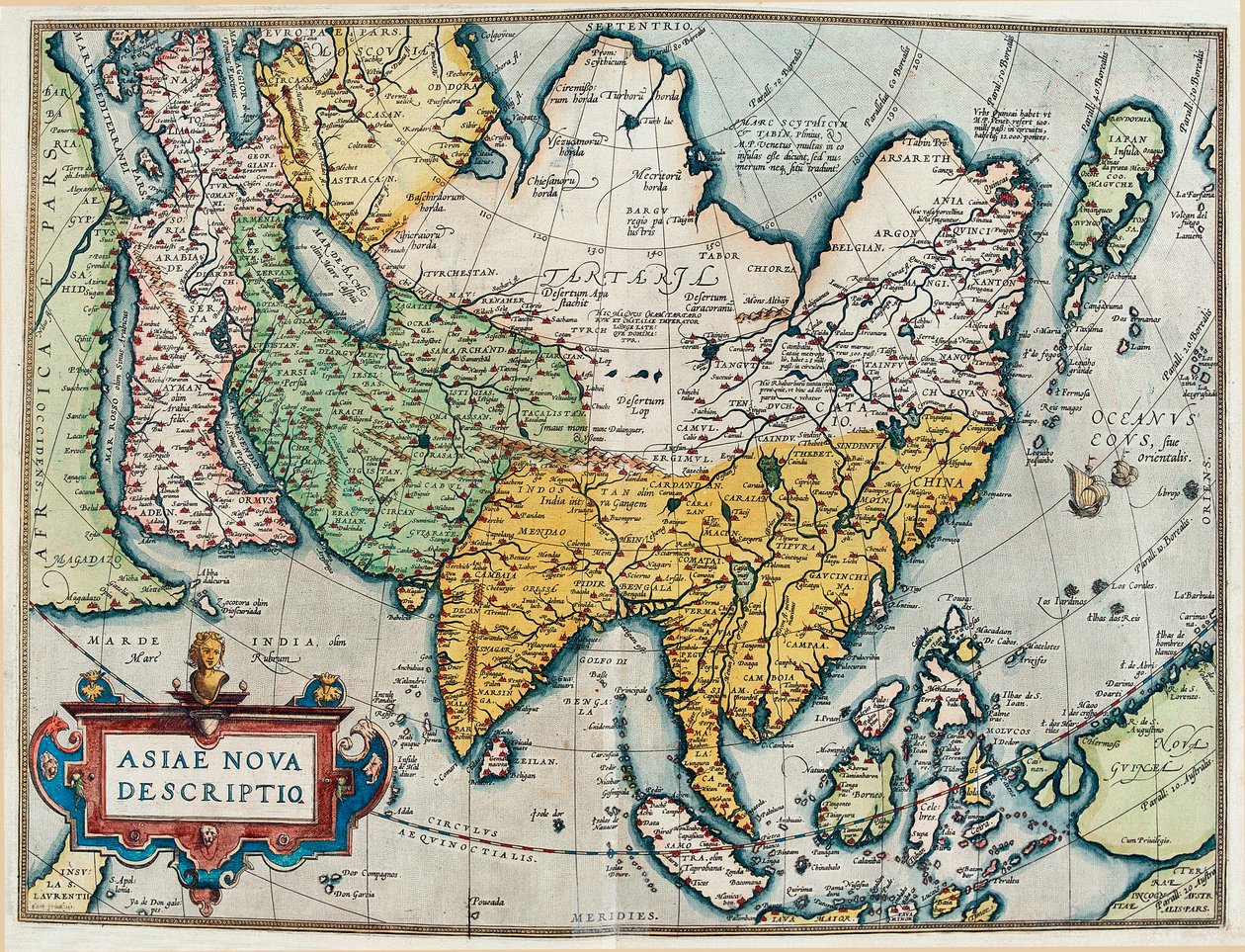 Beskrivelse af det asiatiske kontinent, Geografikort fra "Theatrum Orbis Terrarum" af Abraham Ortelius