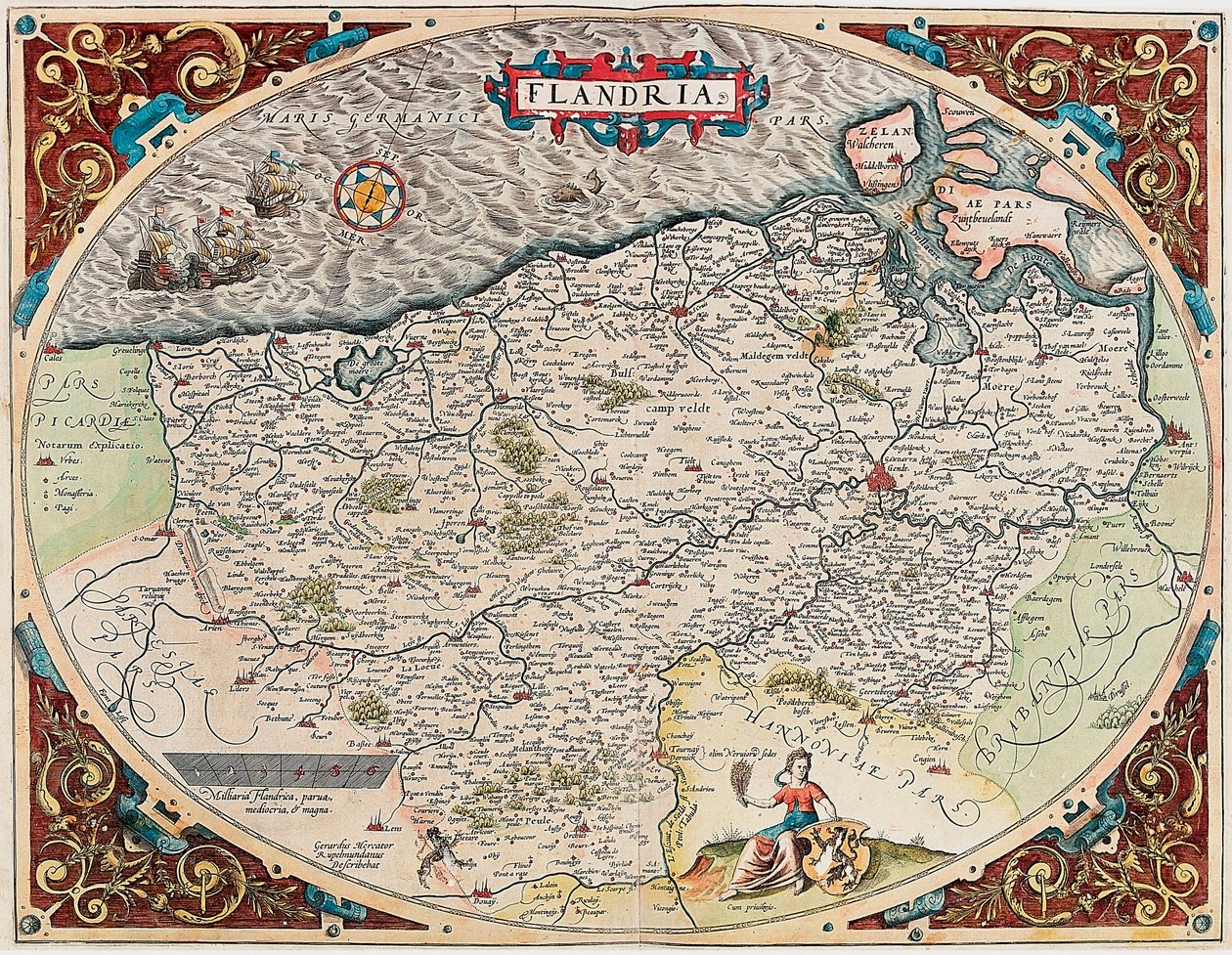 Flandern Geografikort over Flanderns territorium fra "Theatrum Orbis Terrarum" af Abraham Ortelius (Oertel, Ortell eller Ortel af Abraham Ortelius