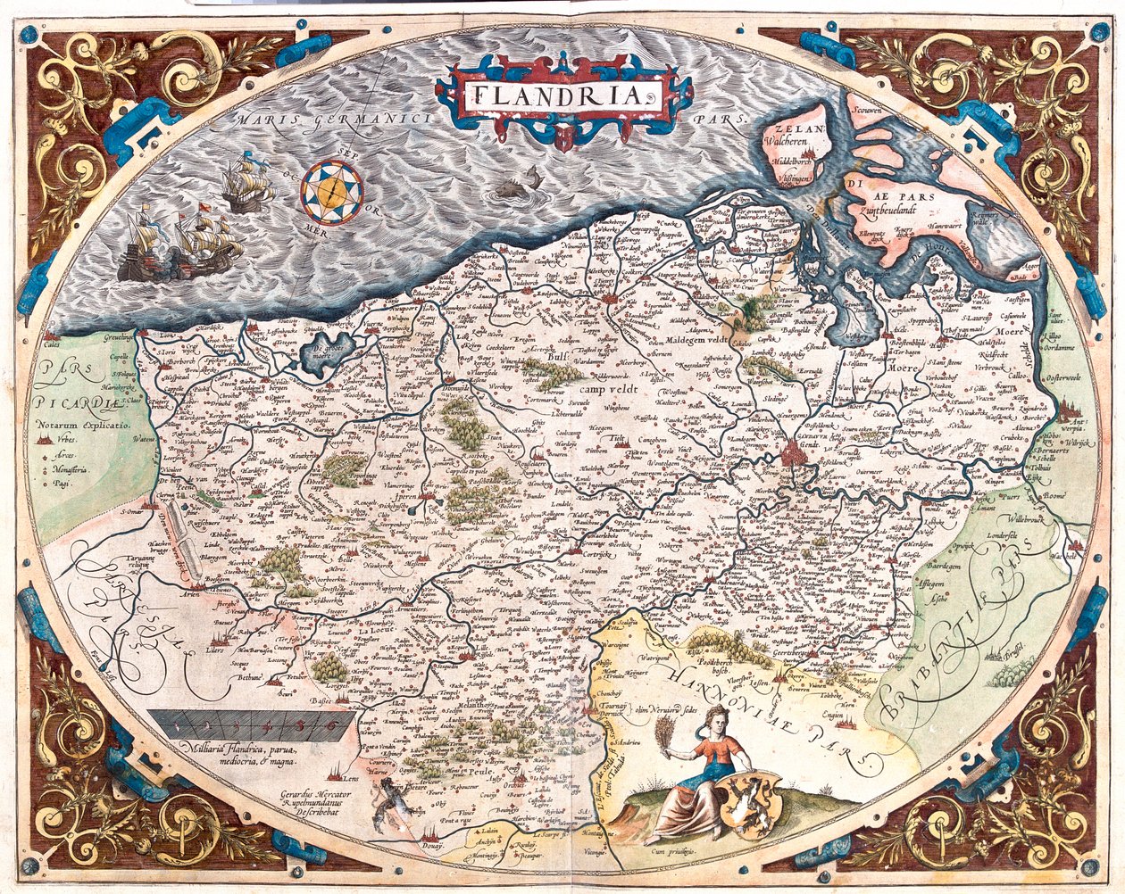 Frankrig (Region: Nord-Pas de Calais), Belgien (Region: Flamsk, nordvalonsk), Holland (Provins: Zeeland) af Abraham Ortelius