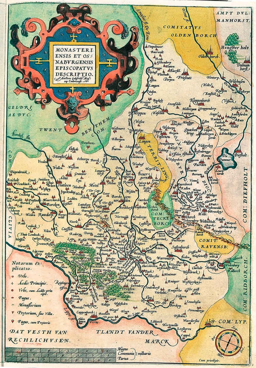 Eastern Franciae: Monasteriensis Et Osnaburgensis Episcopate Beskrivelse Geografisk kort over Franken i Tyskland fra "Theatrum Orbis Terrarum" af Abraham Ortelius (Oertel, Ortell eller Ortel af Abraham Ortelius