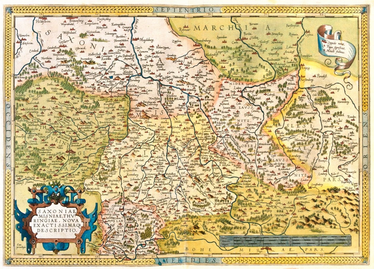 Tyskland (Delstat: Niedersachsen, Sachsen-Anhalt, Brandeburg, Berlin, Hessen, Thüringen, Sachsen, Bayern ), Tjekkiet (Region: Liberec, Centralbøhmen, Prag, Ústí nad Labem, Plze, Karlovy Vary) af Abraham Ortelius