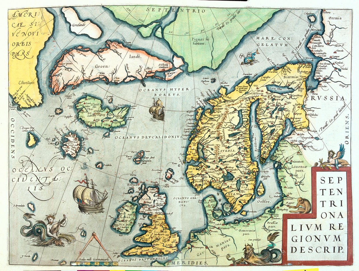 Irland, Storbritannien, Island, Norge, Sverige, Finland, Grønland af Abraham Ortelius