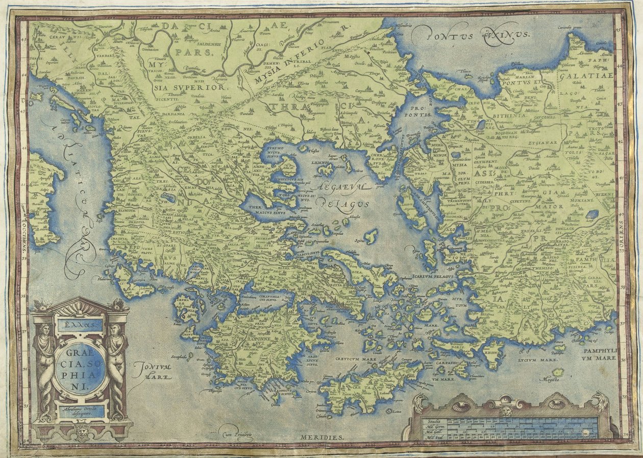 Kort over Grækenland Graecia, Sophiani (titel på objekt) af Abraham Ortelius