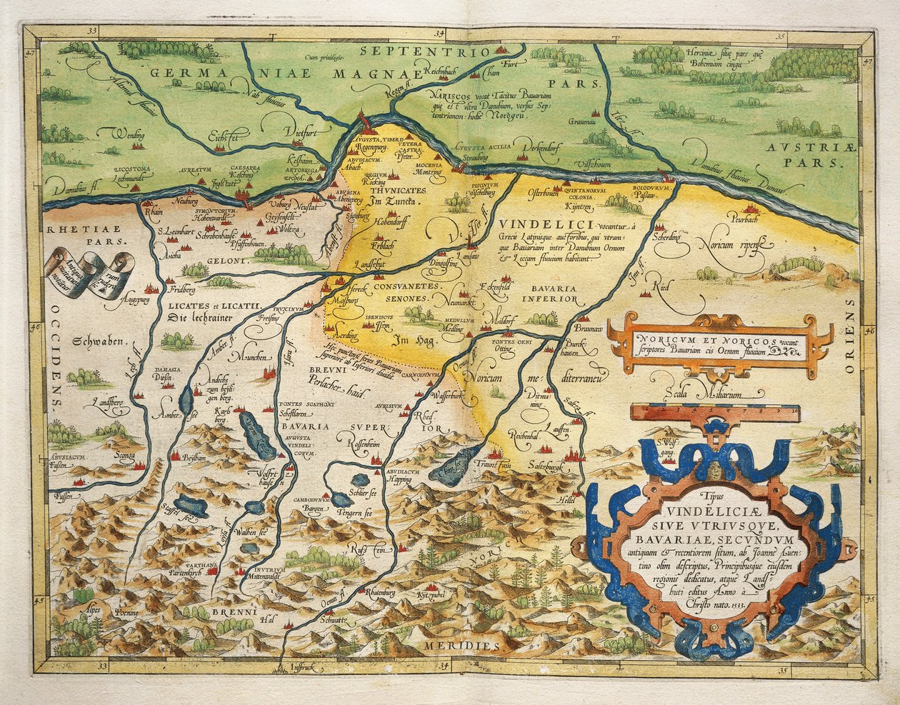 Kort over Bayern, Tyskland, fra Theatrum Orbis Terrarum af Abraham Ortelius af Abraham Ortelius