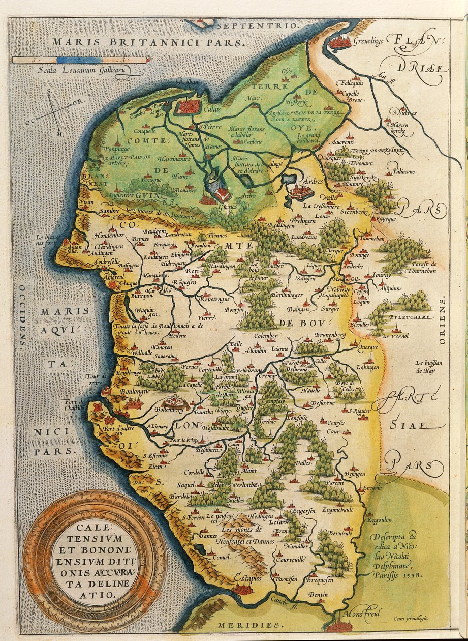 Kort over Calais-området, fra Theatrum Orbis Terrarum af Abraham Ortelius af Abraham Ortelius