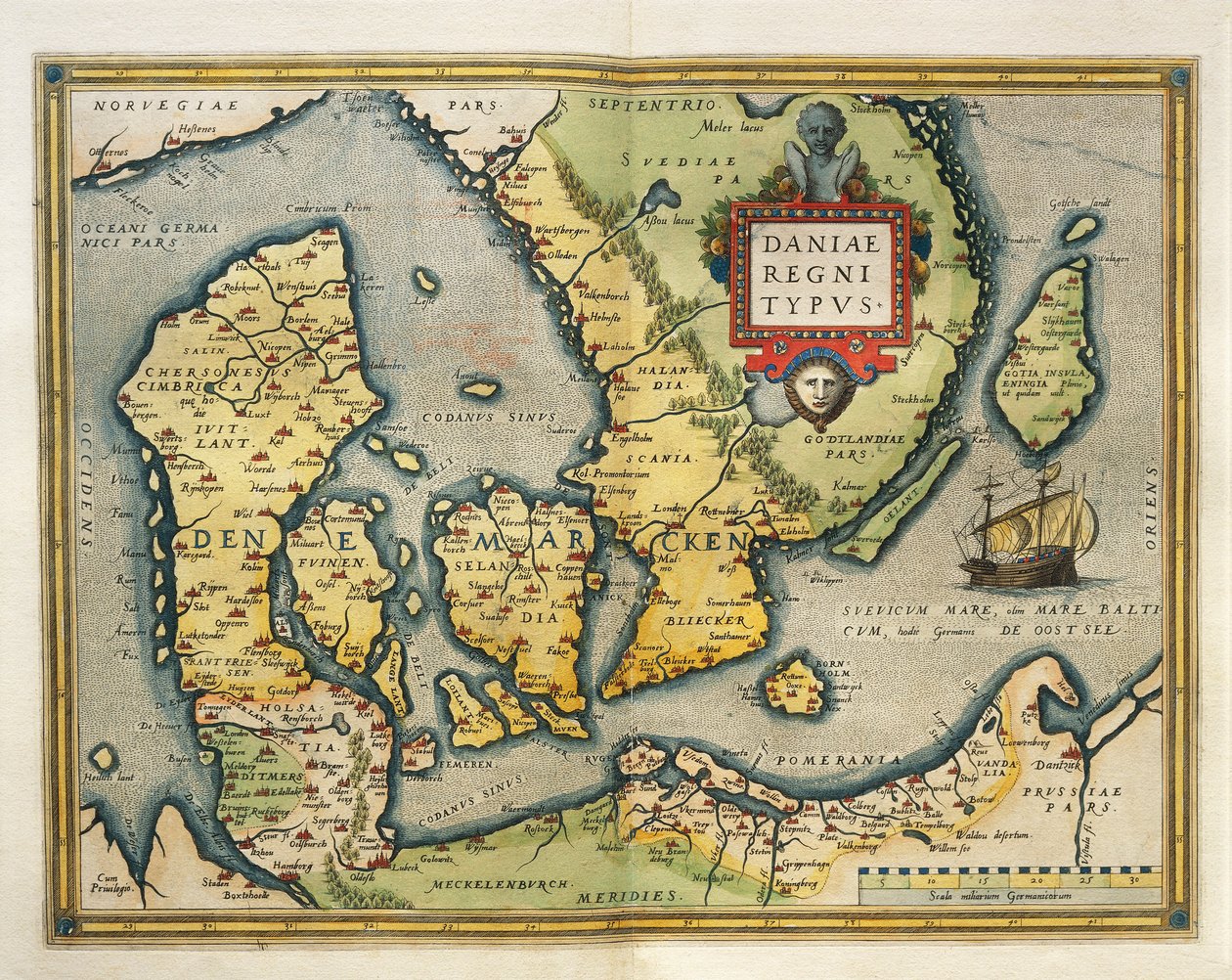 Kort over Danmark, fra Verdens Teater af Abraham Ortelius af Abraham Ortelius
