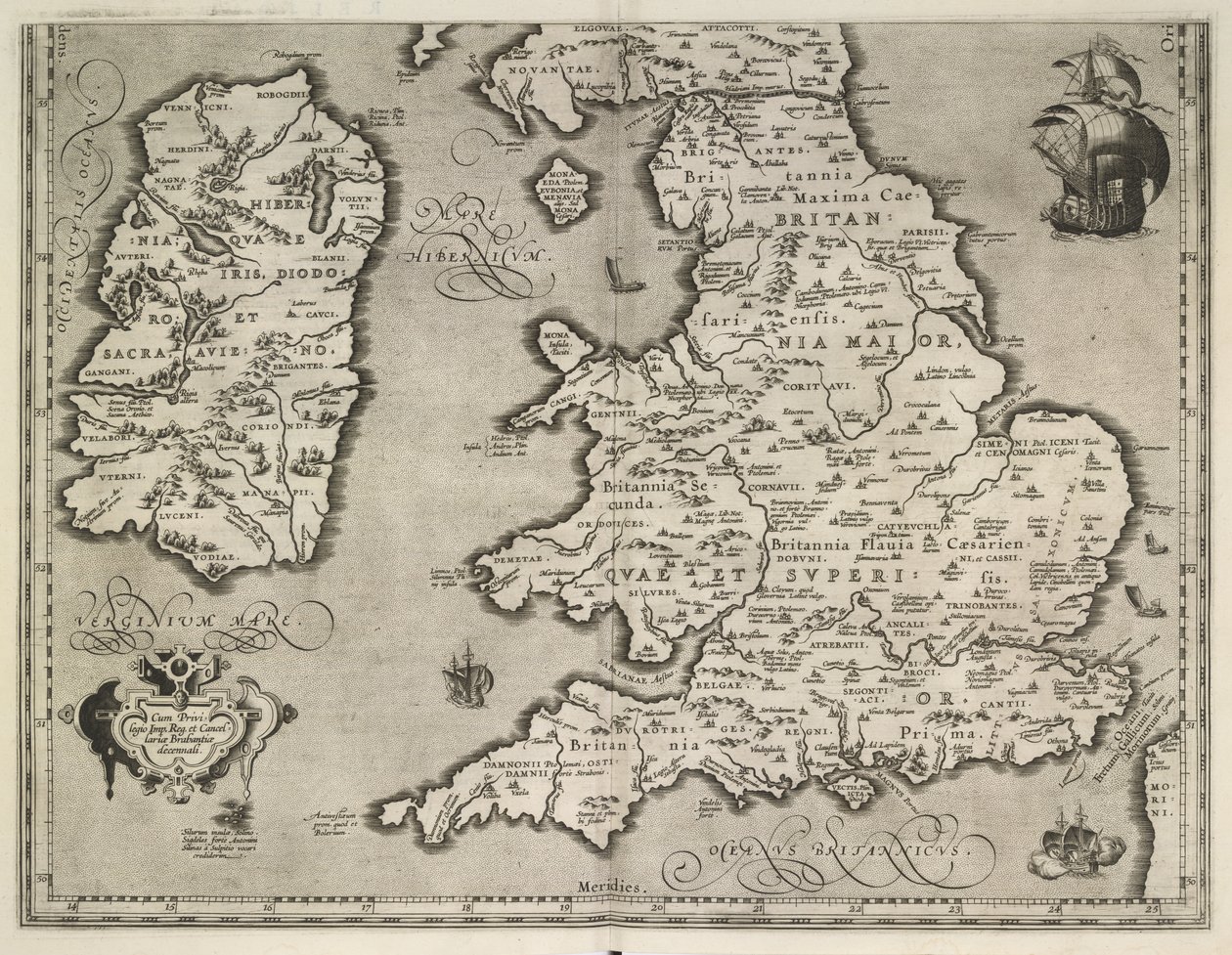 Kort over England, Wales og Irland, Theatrvm Orbis Terrarvm af Abraham Ortelius af Abraham Ortelius
