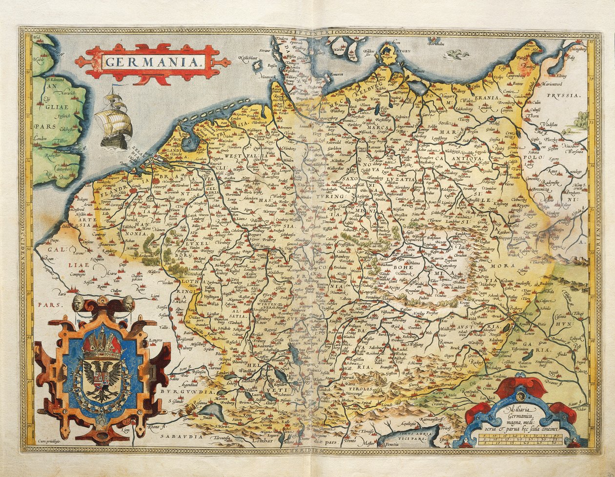 Kort over Tyskland, fra Verdens Teater af Abraham Ortelius af Abraham Ortelius