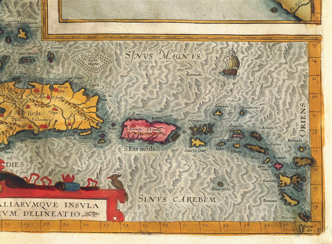 Kort over øen Hispaniola, Santo Domingo, Puerto Rico og en del af Antiller fra Abraham Ortelius af Abraham Ortelius