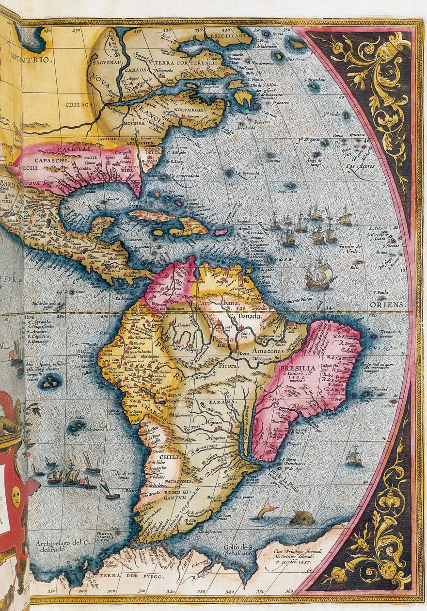 Kort over Sydamerika, af Abraham Ortelius af Abraham Ortelius