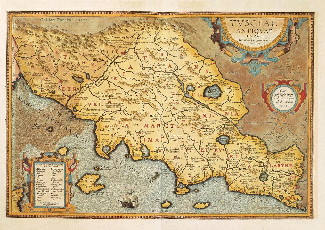Kort over Toscana fra Theatrum Orbis Terrarum af Abraham Ortelius af Abraham Ortelius