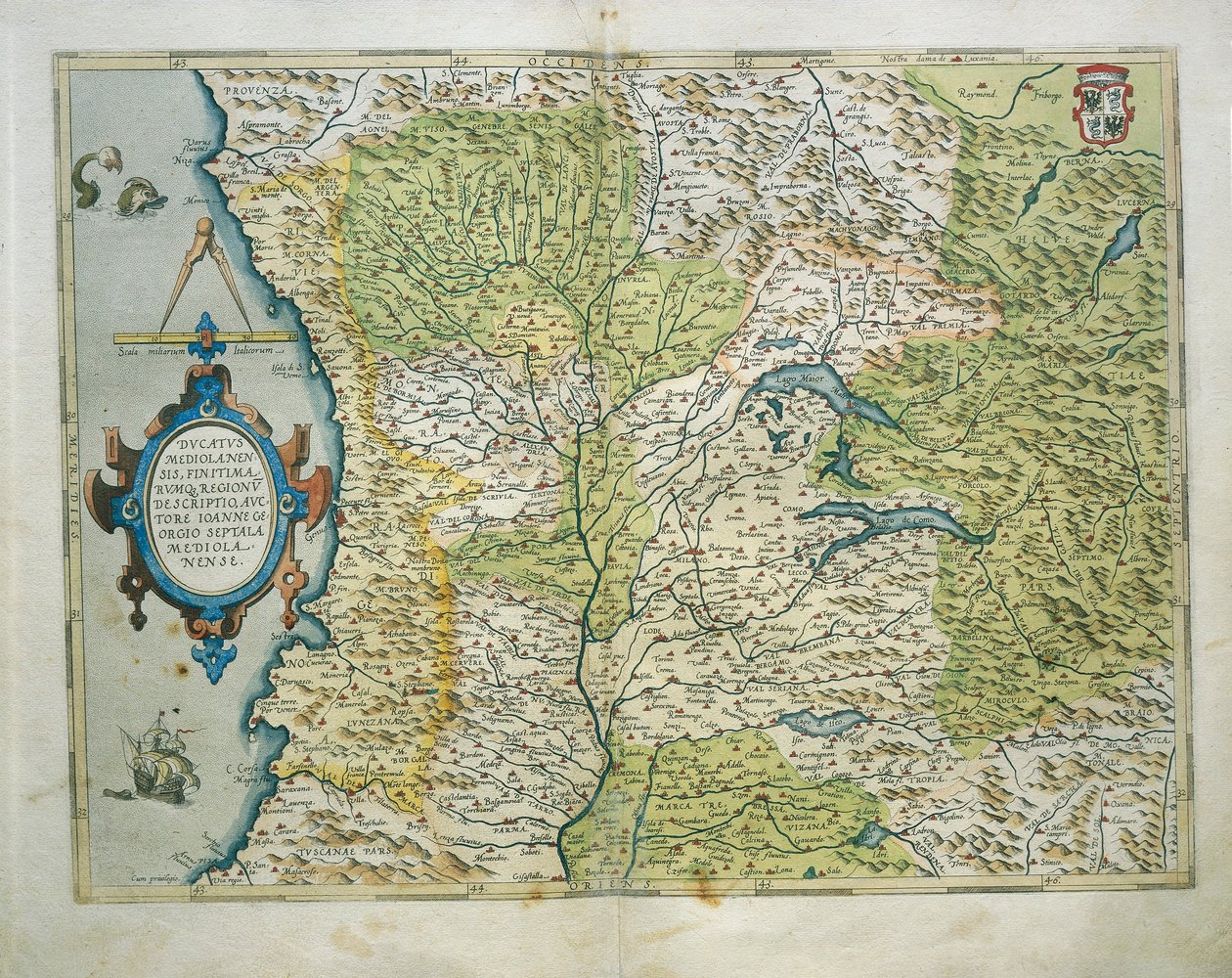 Kort over hertugdømmet Milano, Italien, fra Theatrum Orbis Terrarum af Abraham Ortelius af Abraham Ortelius