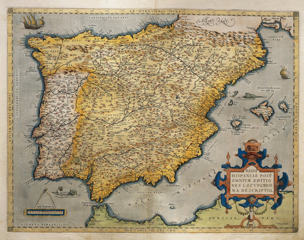 Kort over den iberiske halvø, fra Theatrum Orbis Terrarum af Abraham Ortelius af Abraham Ortelius