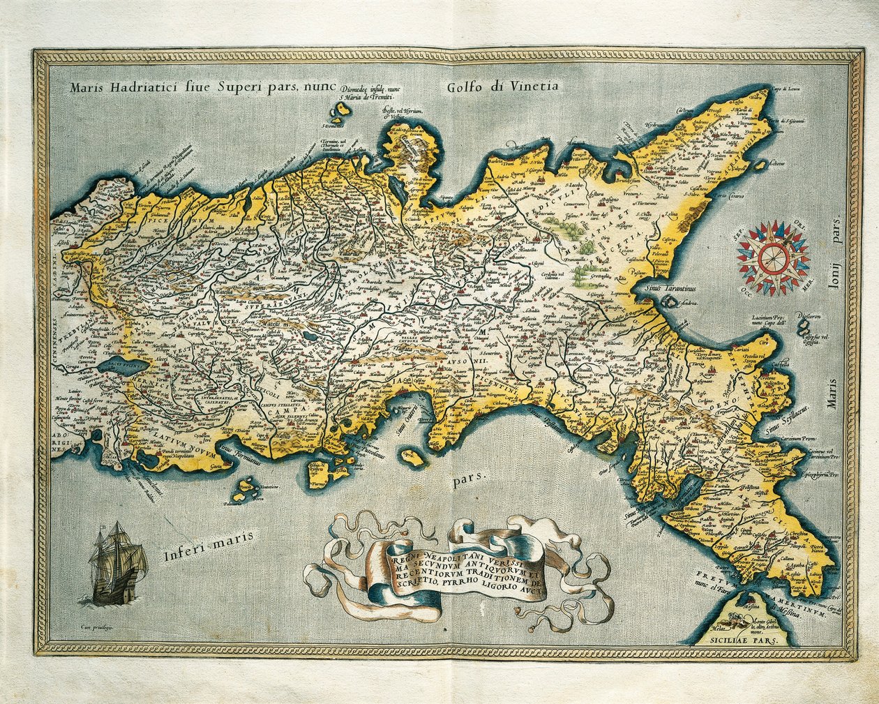 Kort over kongeriget Napoli, Italien, fra Theatrum Orbis Terrarum af Abraham Ortelius af Abraham Ortelius