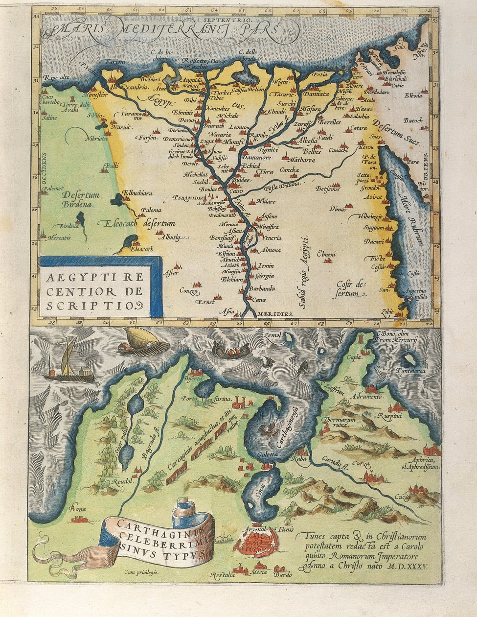 Kort over Nildeltaet og den antikke by Kartago, fra Theatre Orbis Terrarum af Abraham Ortelius af Abraham Ortelius
