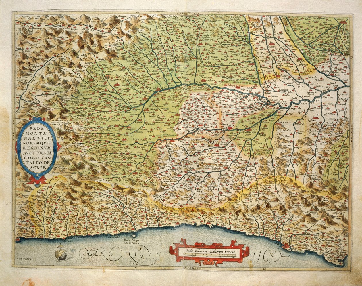 Kort over regionen Piemonte, Italien, fra Theatrum Orbis Terrarum af Abraham Ortelius af Abraham Ortelius
