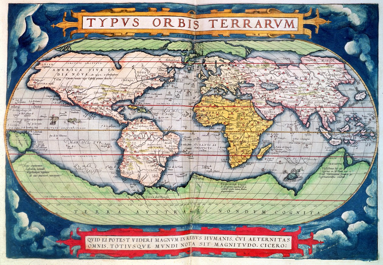 Kort over verden: "Typus Orbis Terrarum", fra Ortelius