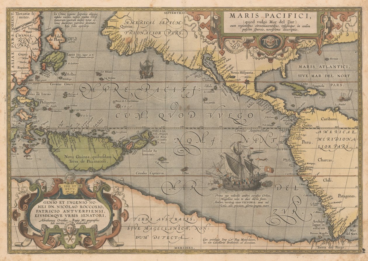 Havet af Stillehavet fra The Theatre of the World, 1595 af Abraham Ortelius