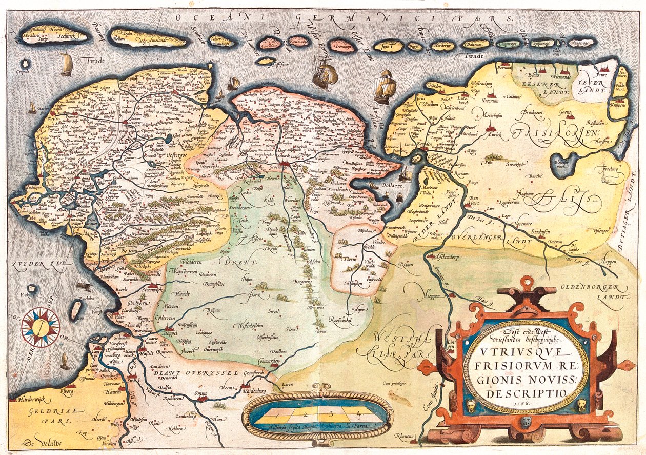 Holland (provins: Overijssel, Flevoland, Drenthe, Friesland, Groningen), Tyskland (delstat: Niedersachsen, Nordrhein-Westfalen) af Abraham Ortelius