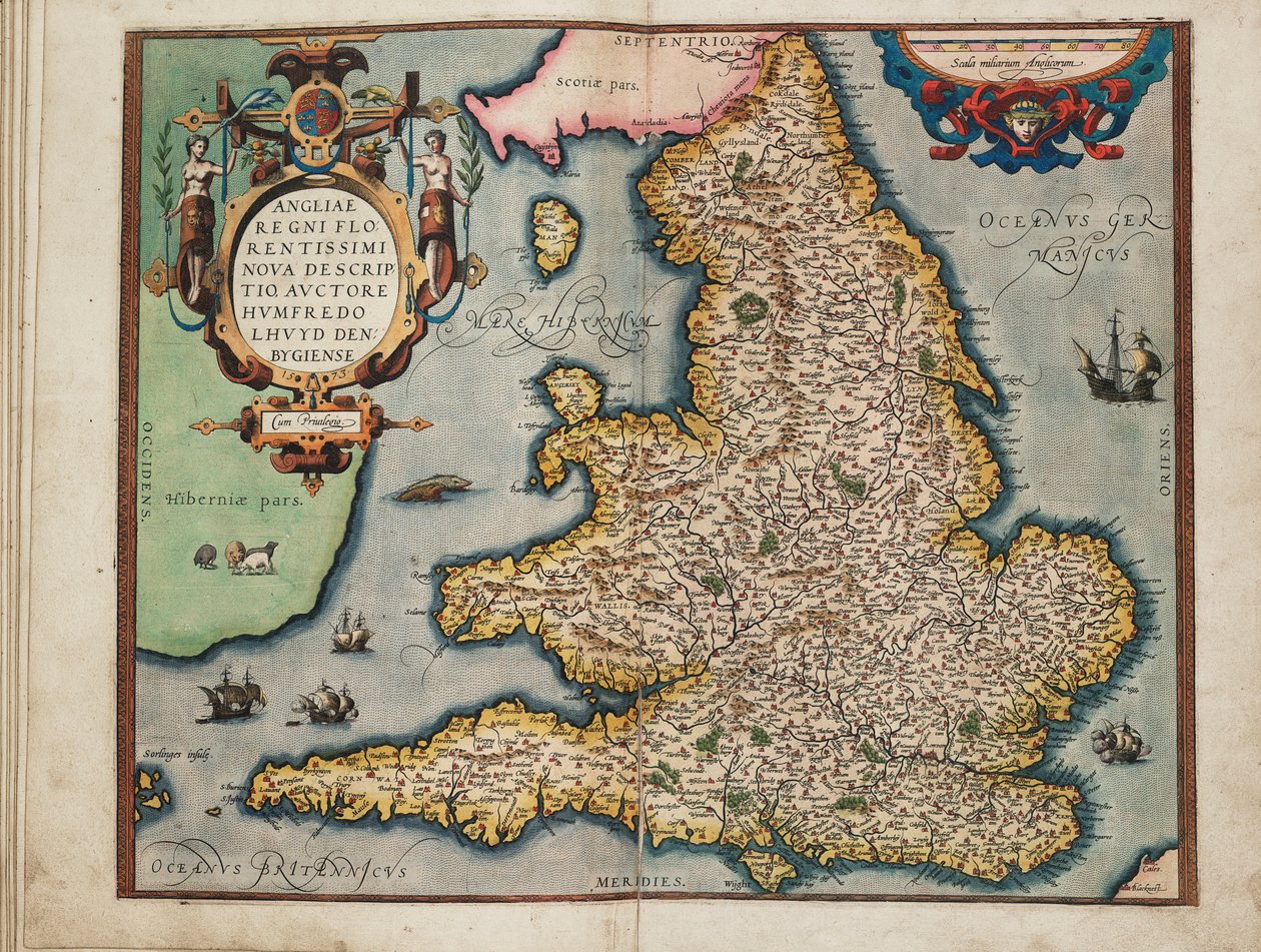 Nyt kort over det mest blomstrende kongerige i England, af Humphrey Lloyd fra Denbigh af Abraham Ortelius