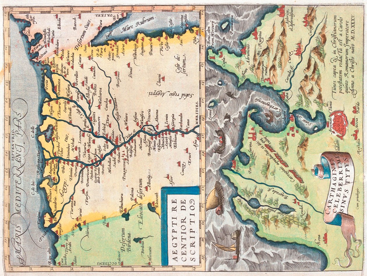 Nordøstlige Egypten, Tunis, Egypten, Tunesien af Abraham Ortelius
