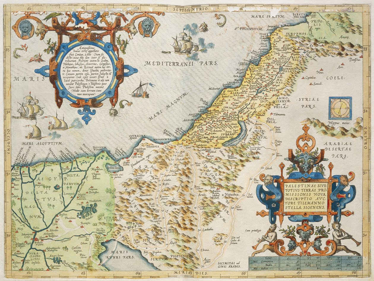Palæstina, af Abraham Ortelius, fra Theatrum Orbis Terrarum, Antwerpen, tallerken af Abraham Ortelius