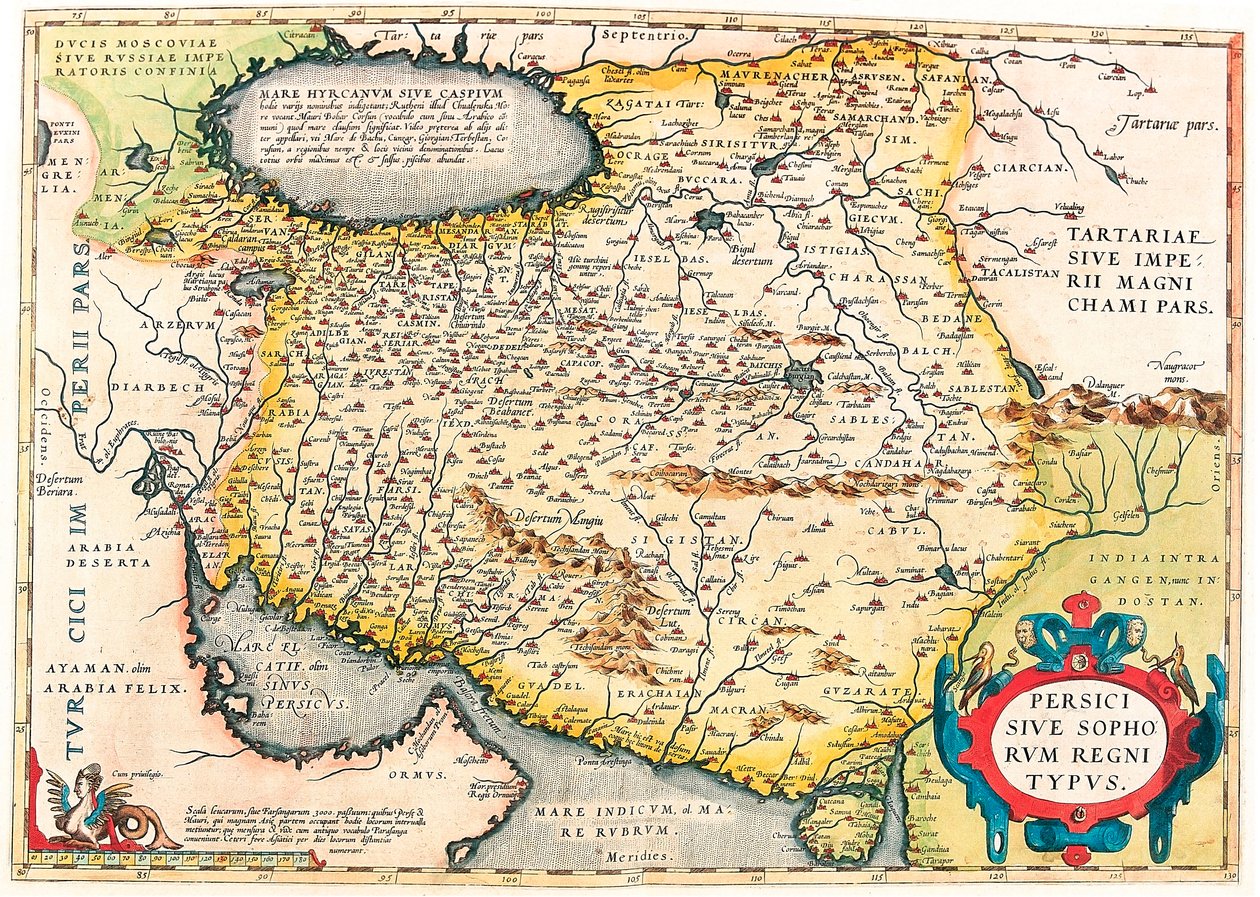 Geografisk kort over den arabiske halvøs territorium fra "Theatrum Orbis Terrarum" af Abraham Ortelius (Oertel, Ortell eller Ortel af Abraham Ortelius