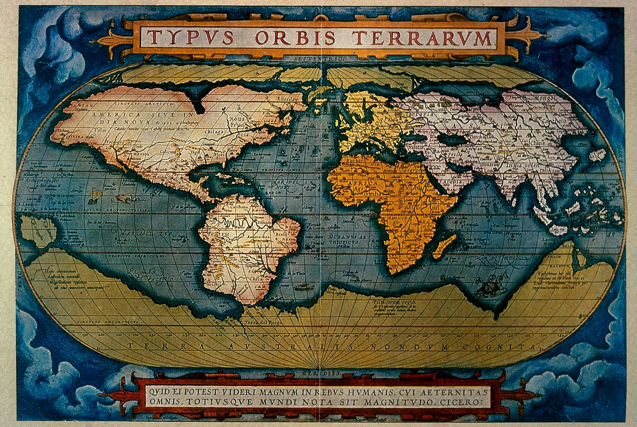 Planisfæren, kartografi af Anversa, 1571 af Abraham Ortelius