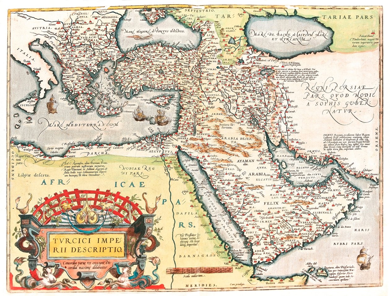 Beskrivelse af det tyrkiske imperium Geografikort over det osmanniske imperiums territorium taget fra "Theatrum of the World" af Abraham Ortelius (Oertel, Ortell eller Ortel af Abraham Ortelius