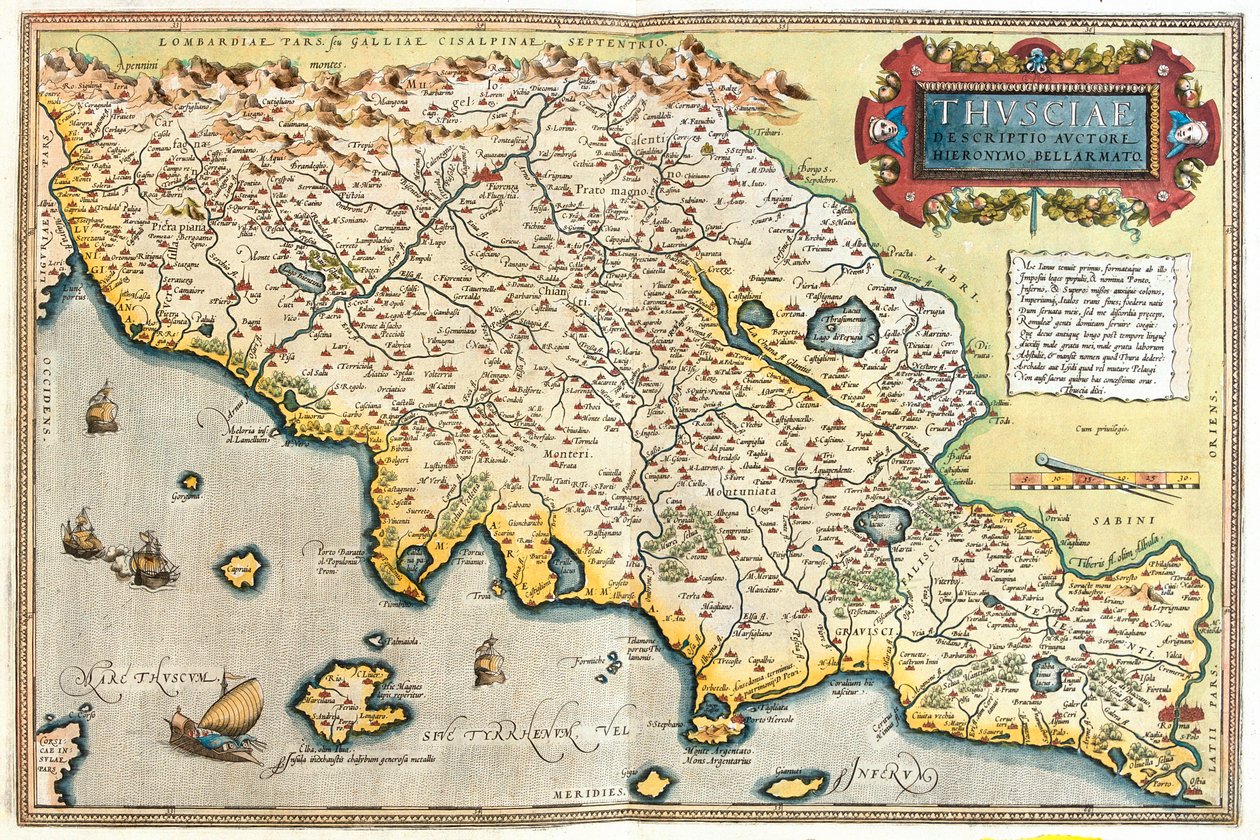 Toscana, det vestlige sydlige Emilia-Romagna, Umbrien, det nordlige Lazio, Italien af Abraham Ortelius