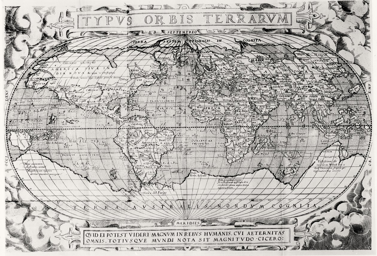 Verdenskort, verdenskort, 1577 af Abraham Ortelius