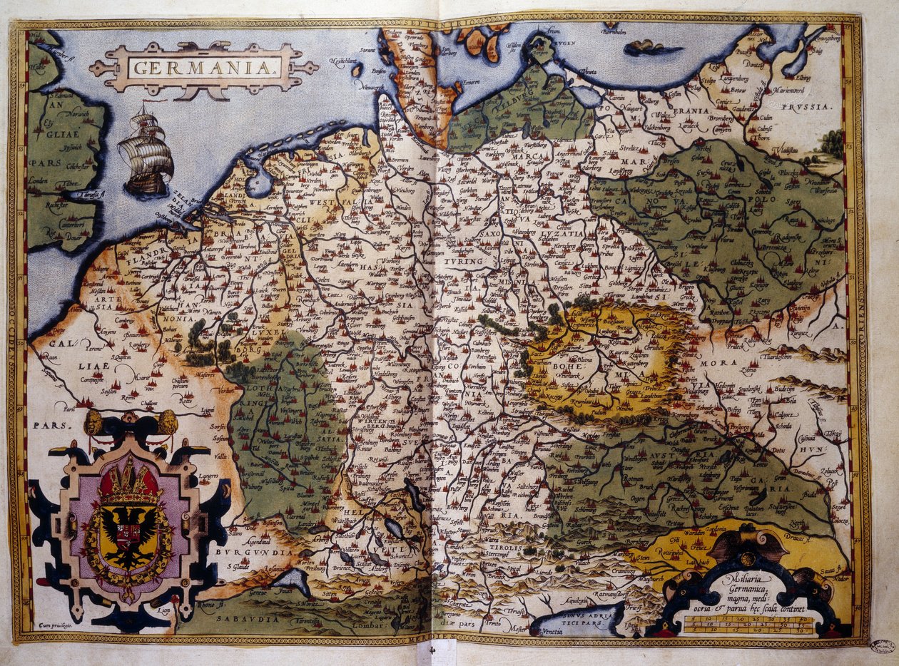 Udsigt over Preussen. Tallerken fra en udgave af "Theatrum Orbis Terrarum" af kartografen Abraham Ortelius (1527-1598) af Abraham Ortelius