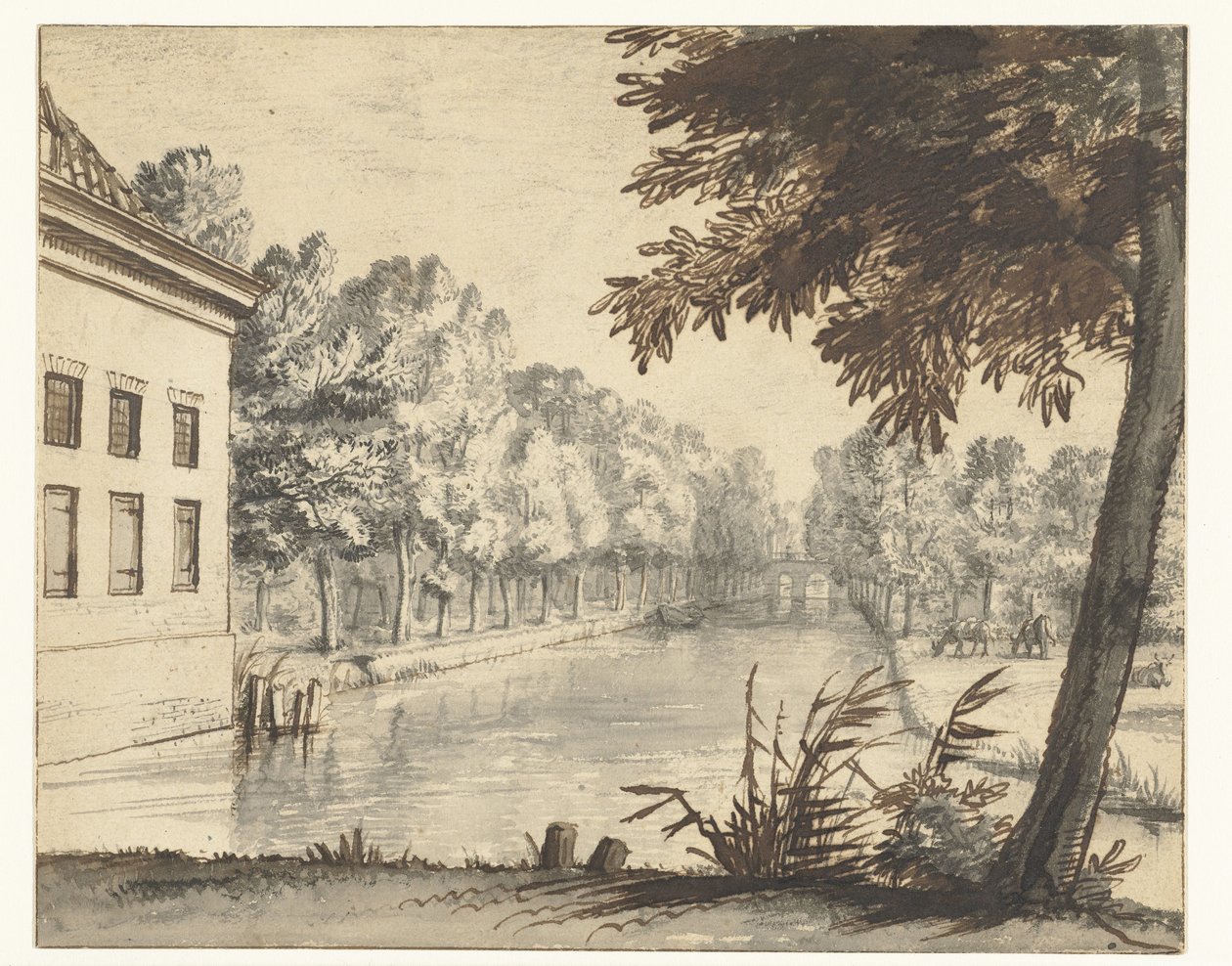 Udsigt over en kanal med en ejendom af Abraham Rutgers (attributed to)