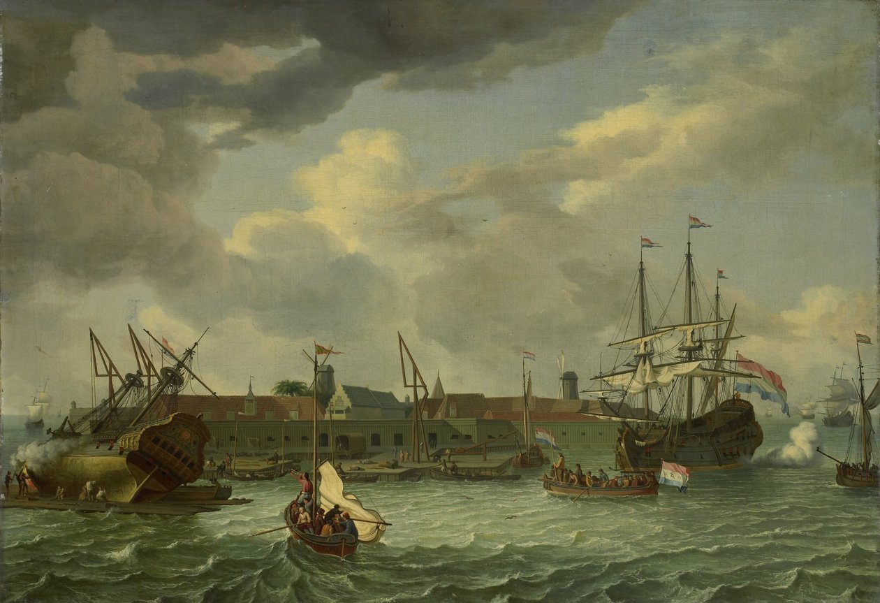 Øen Onrust nær Batavia (Jakarta) af Abraham Storck (manner of)