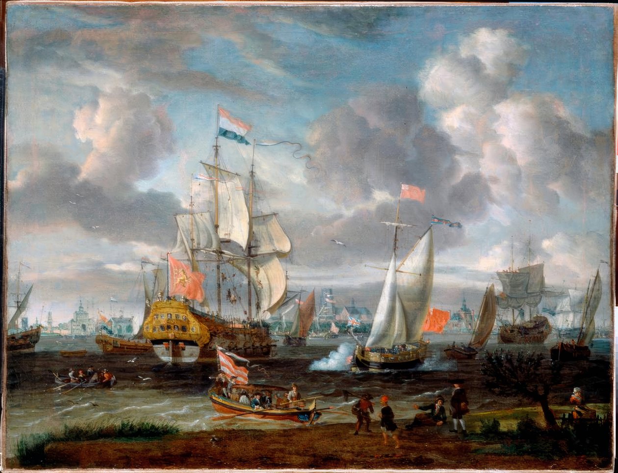 A. Storck, en eng. Yacht hylder hollændere. Krigsskib af Abraham Storck