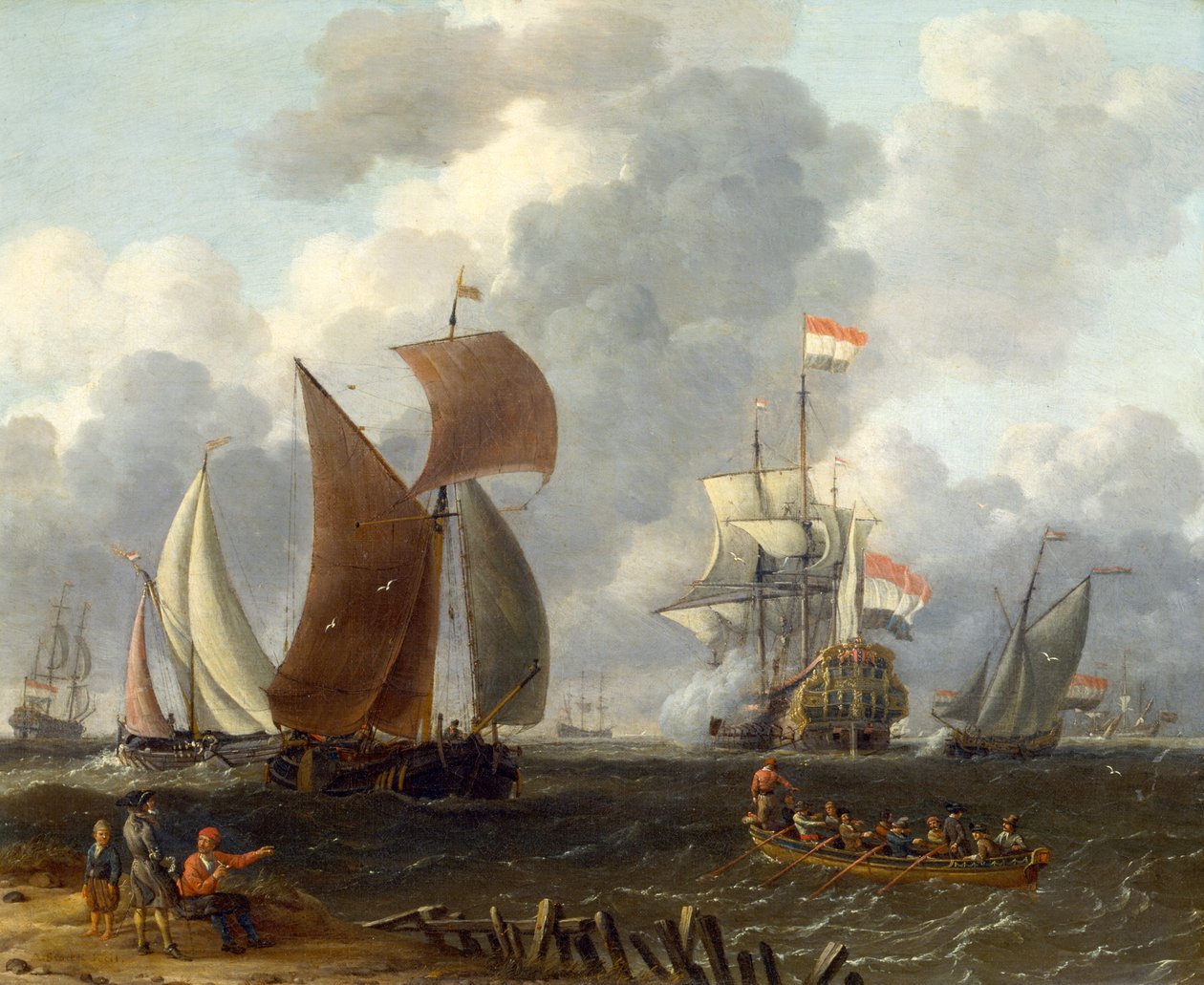 A Battle Offshore, 1600-tallet af Abraham Storck