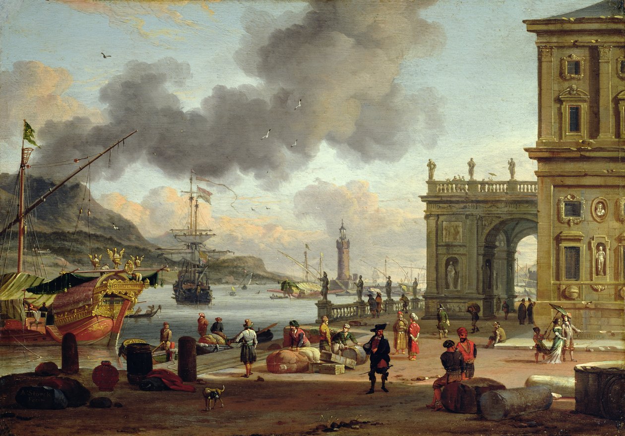 En Middelhavets havnescene af Abraham Storck