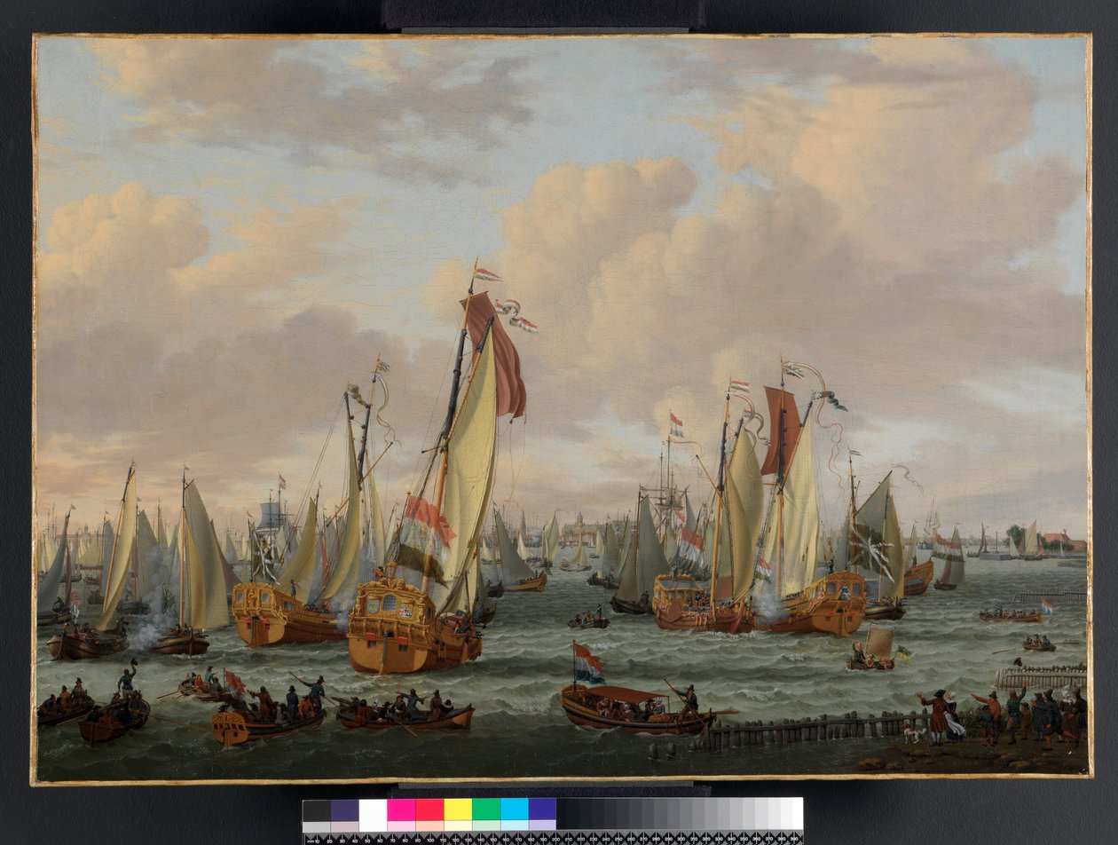 En marine-sham-kamp på Y før Amsterdam, før 1710 af Abraham Storck