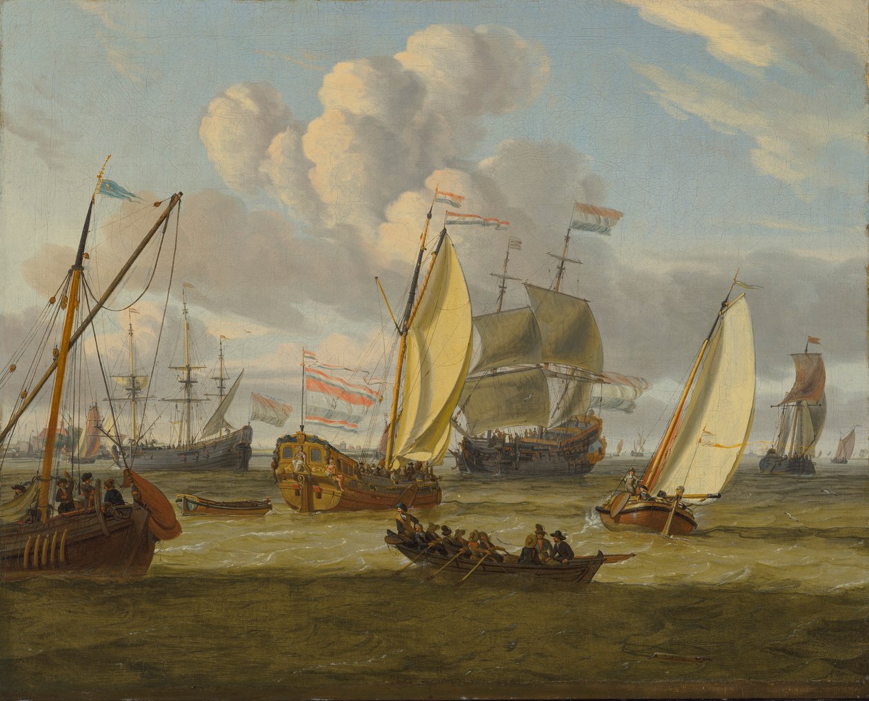 Hollandsk: Flere skibe i en frisk brise Skibsfart i en flodmunding af Abraham Storck