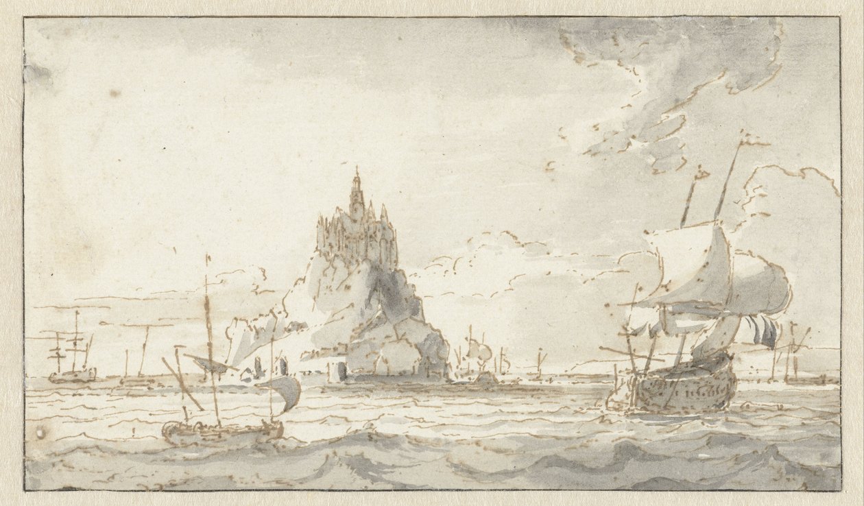 Udsigt over Mont-Saint-Michel af Abraham Storck
