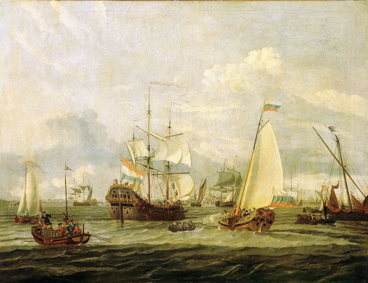 Peter den Store (1672-1725), tsar af Rusland, inspicerer en båd i Amsterdam (Holland). Olie på lærred af Abraham Storck (1635-1710). af Abraham Storck