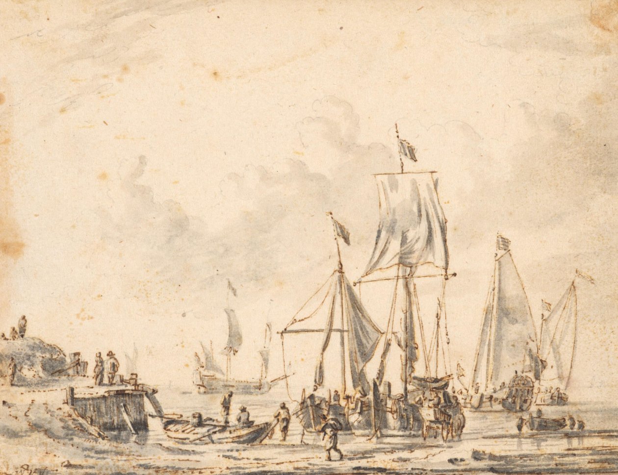 Skibe ved en anløbsbro af Abraham Storck